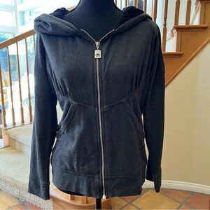 Vintage Pink Lotus Black Hoodie Size Large Zip Front Hood Pockets